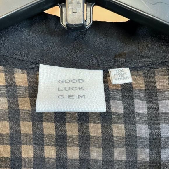 Nordstrom Blouse Womens Size 3X Black Good Luck Gem Sheer Gingham Flutter Sleev* - Picture 3 of 9